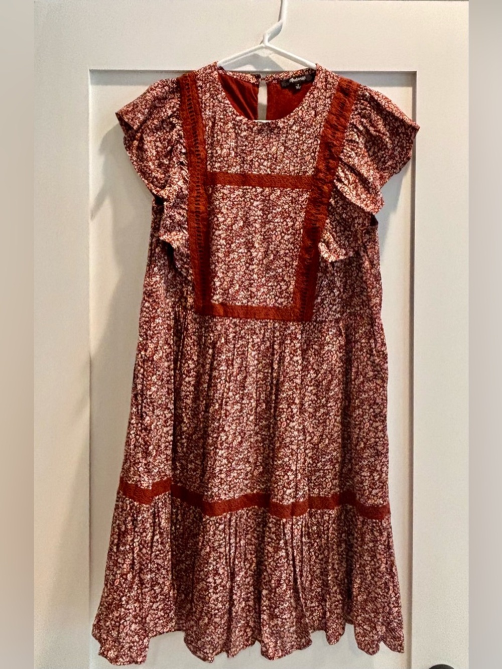 Like New, Madewell, Burnt-Orange/Rust Floral Ruffle Mini Dress
